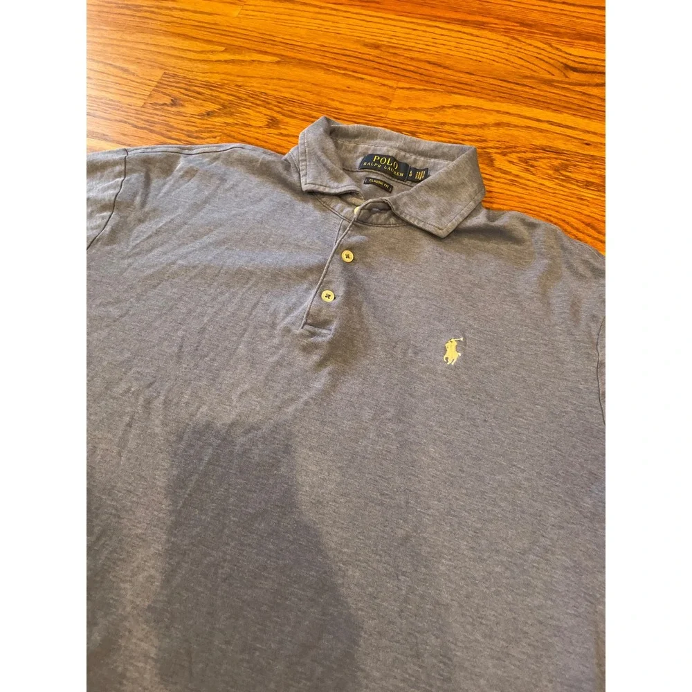 Polo Ralph Lauren Men's Polo‎ Shirt Large Blue Classic Fit Heather White Pony